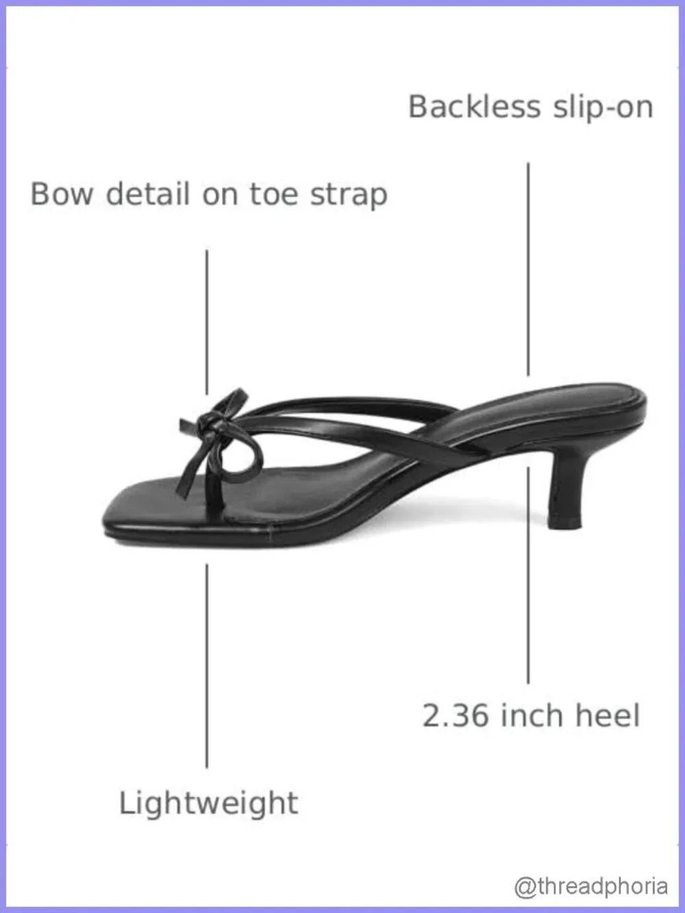 Kitten Heel Flip Flop Sandals with Bow Slip On Square Toe PU